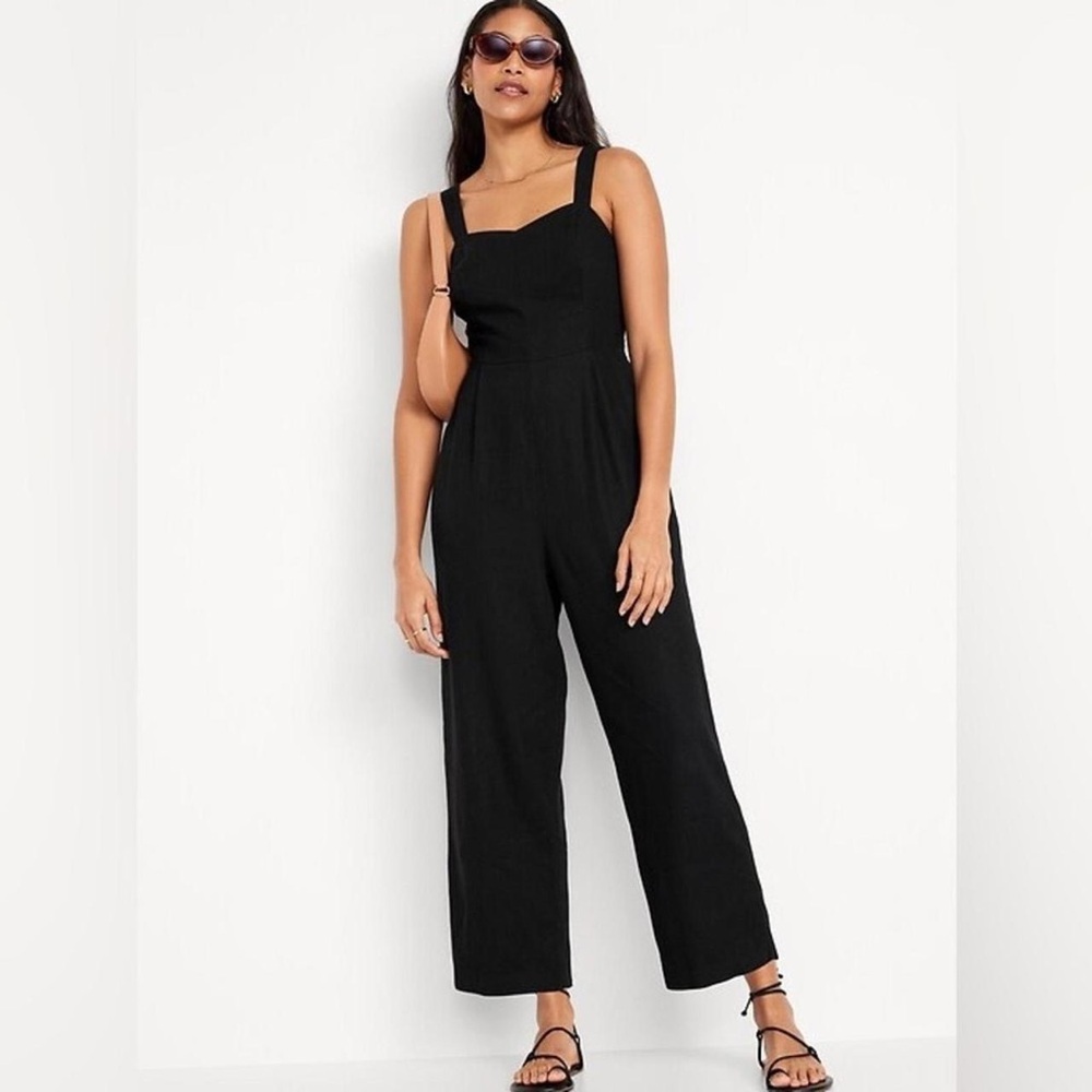 Black linen blend jumpsuit